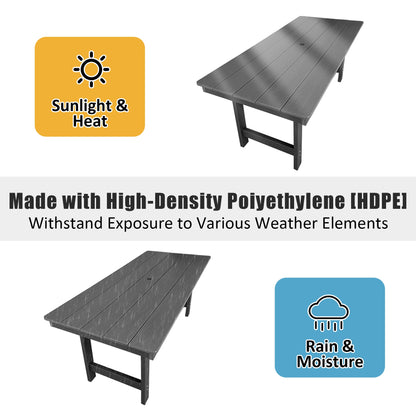 HDPE Patio Dining Table, with Umbrella Hole, Weather Resistant, for Outdoor, Garden, Yard (1 Piece - 70.7'' Table)
