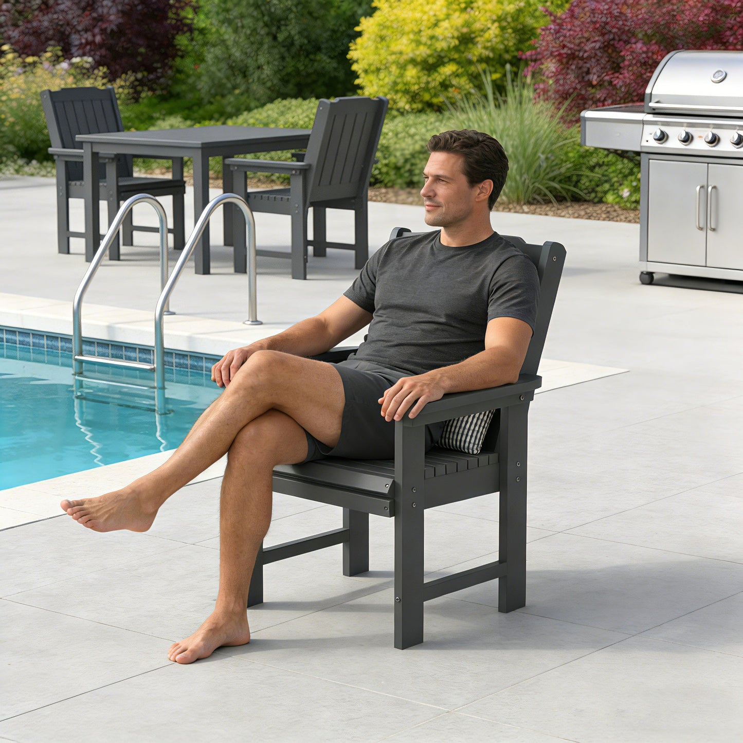 HDPE Patio Dining Chair, Outdoor Chair with 18/8 Stainless Steel Hardware, Heavy Duty 600 LBS, for Outdoor Patio Garden Yard (Gray)