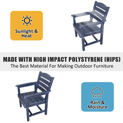 Poly Lumber Patio Dining Chair Set of Two, HIPS Outdoor Ladder Back Chair, Weather Resistant (Navy Blue, 2 Piece)