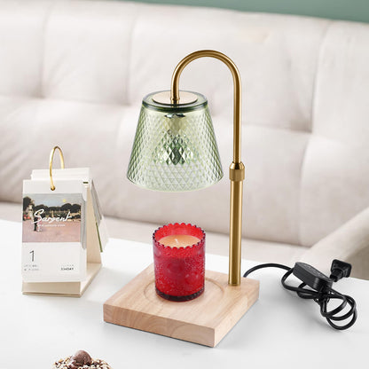 Fortune Candy Flameless Fragrant Candle Melter, Adjustment Knob, Dimmer & Timer, Wooden Base (Rustic Fluted Shade)