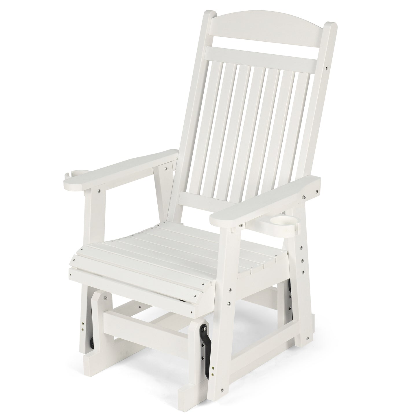 Fortune Candy 1-Person Poly Lumber Patio Glider, with Cup Holders, High Backrest and Deep Contoured Seat, HIPS Material (White)