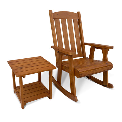 Wooden Rocking Chair with Comfortable Backrest Inclination, High Backrest and Deep Contoured Seat
(Brown with table)
