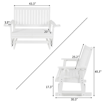Fortune Candy Poly Lumber Patio Glider  2 Seater with Ergonomic Deep Seat, High Backrest, Cup Holders, for Outdoor Garden, Yard, or Deck