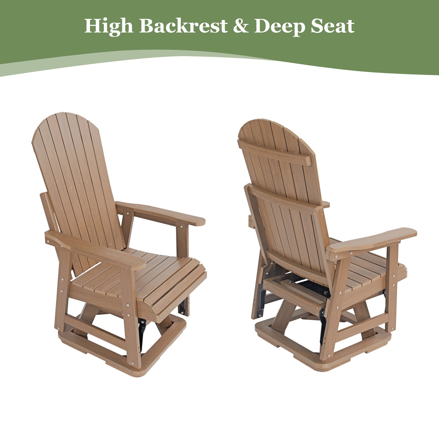 Fortune Candy 1-Person Outdoor Swivel Glider Chair with 360° Rotation, All-Weather HIPS Chair for Porch or Balcony, Teak Tone