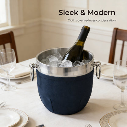 Fortune Candy 2.8 L Double Wall Stainless Steel Ice Bucket, with Tongs, Scoop and Holder, Navy Blue