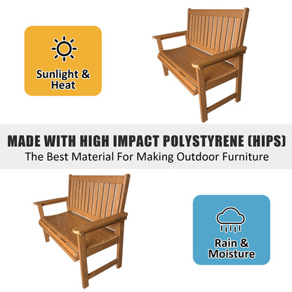 Poly Lumber Outdoor Bench, HIPS All-Weather Bench, Never Rots or Fades, for Patio, Porch, Garden and Park, 700 lbs Weight Capacity (Brown, 44-inch)