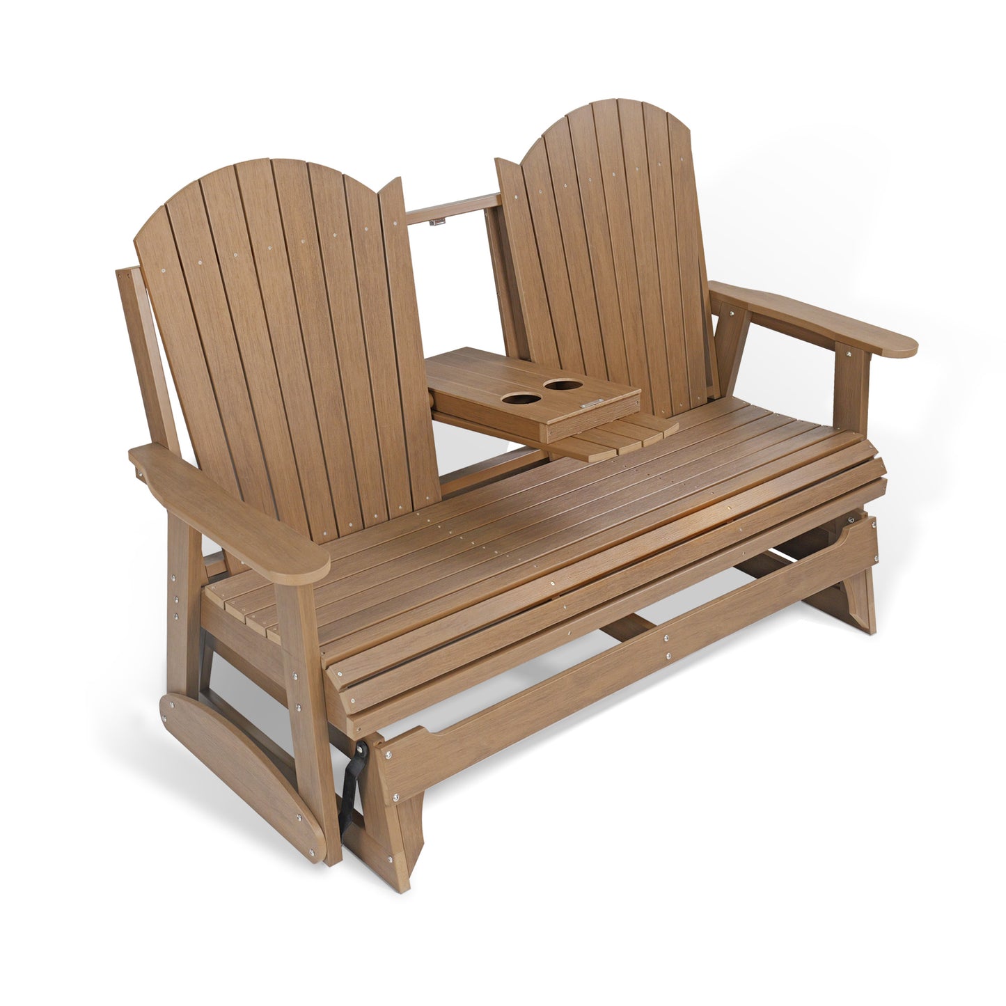 Fortune Candy 67.5 in Poly Lumber Plastic Patio Glider with Cup Holders, Brown, High Backrest and 900 lbs Weight Capacity, 3-Person