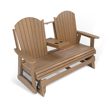 Fortune Candy 67.5 in Poly Lumber Plastic Patio Glider with Cup Holders, Brown, High Backrest and 900 lbs Weight Capacity, 3-Person