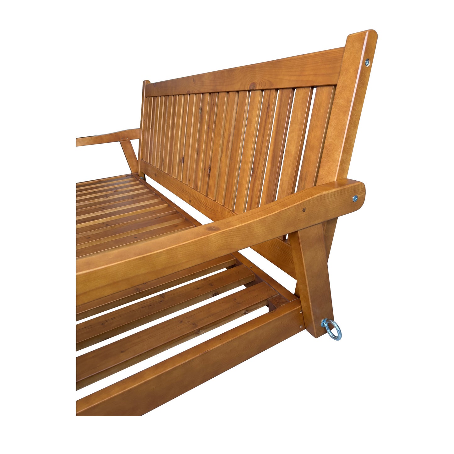 Fortune Candy 75.1 in. Solid Fir Wood Frame Porch Swing Bed with Thick Cushion-Outdoor Hanging Daybed, Teak, Heavy Duty 1000 LBS