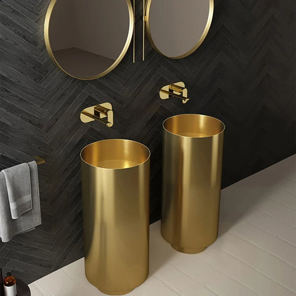 Fortune Candy 32.68'' Tall Round Stainless Steel Pedestal Sink Basin (Gold)