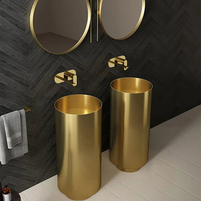 Fortune Candy 32.68'' Tall Round Stainless Steel Pedestal Sink Basin (Gold)