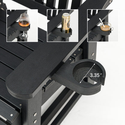 Fortune Candy 1-Person Poly Lumber Patio Glider, with Cup Holders, High Backrest and Deep Contoured Seat, HIPS Material (Matte Black)