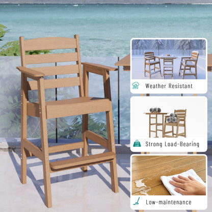 Poly Lumber Patio HIPS Bar Set, 2-Person Plastic Outdoor Bar Stools with Table, Teak Tone, 600 lb. Weight Capacity