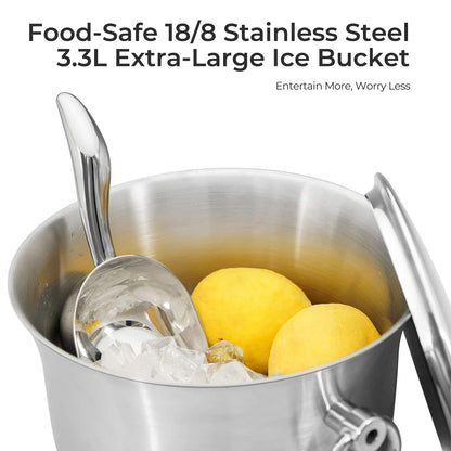Fortune Candy 3.3 L Insulated Ice Bucket - Double Walled Stainless Steel Ice Bucket with Ice Tongs and Lid