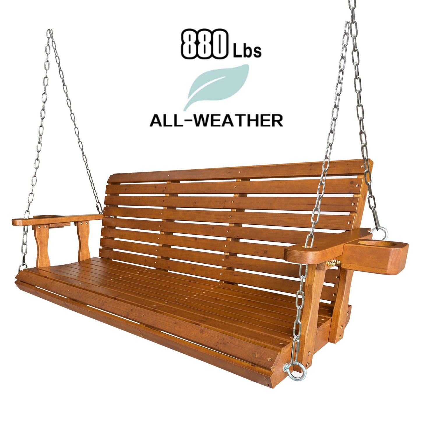 Fortune Candy 5 ft. Wooden Porch Swing 2-Seater for Outdoor Patio Garden Yard (Cedar Tone)