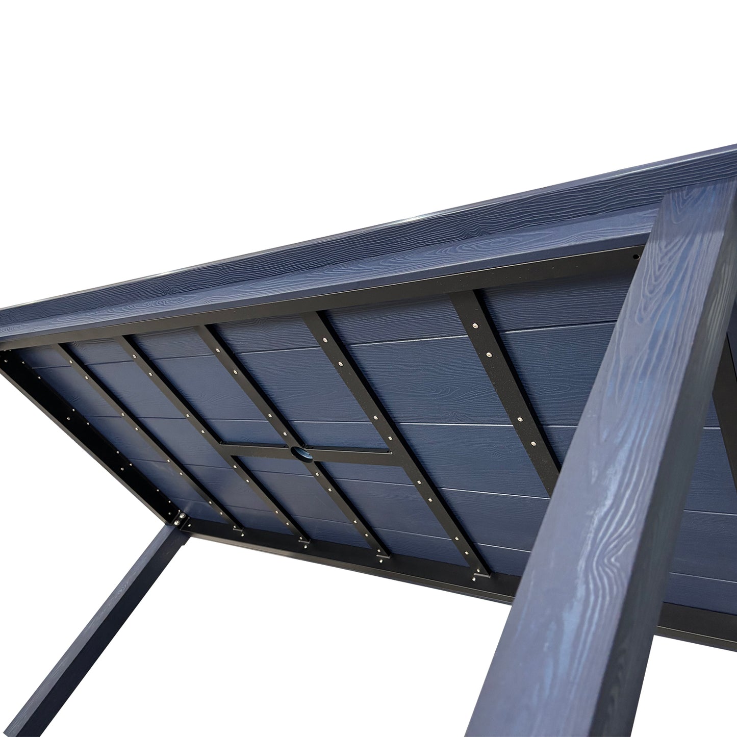 Fortune Candy 70.9 in. Poly Lumber Outdoor Plastic Dining Table, HIPS Patio Dining Table with Umbrella Hole, 1 Piece, Navy Blue