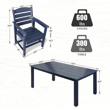 Poly Lumber Patio Dining Set, HIPS Outdoor Dining Table and Chairs, with Umbrella Hole, Weather Resistant (5 Piece, Navy Blue)