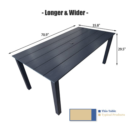 Poly Lumber Patio Dining Set, HIPS Outdoor Dining Table and Chairs, with Umbrella Hole, Weather Resistant (5 Piece, Navy Blue)