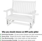 Fortune Candy Poly Lumber Patio Glider  2 Seater with Ergonomic Deep Seat, High Backrest, Cup Holders, for Outdoor Garden, Yard, or Deck