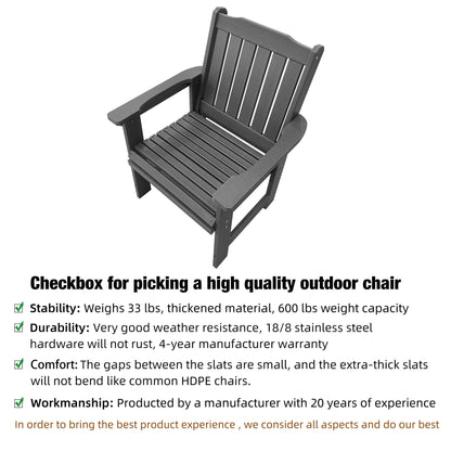 HDPE Patio Dining Chair, Outdoor Chair with 18/8 Stainless Steel Hardware, Heavy Duty 600 LBS, for Outdoor Patio Garden Yard (Gray)