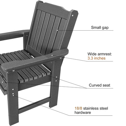 HDPE Patio Dining Chair, Outdoor Chair with 18/8 Stainless Steel Hardware, Heavy Duty 600 LBS, for Outdoor Patio Garden Yard (Gray)