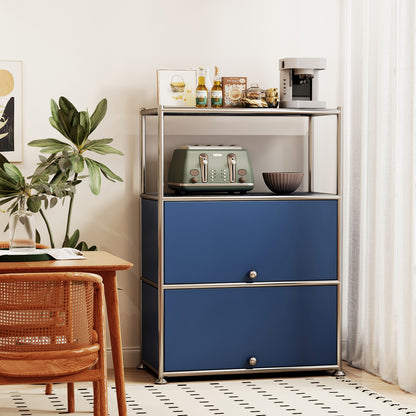 Fortune Candy 3 Tier Modular Metal Storage Cabinet, Modern Grid-Style Organizer for Dining Room, Living Room or Office, Blue