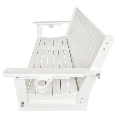 HDPE 3-Seater Porch Swing, 5-Feet Bench Swing with Foldable Cup Holders,18/8 Stainless Steel Hardware, High Backrest and Deep Contoured Seat (White, 5-feet)