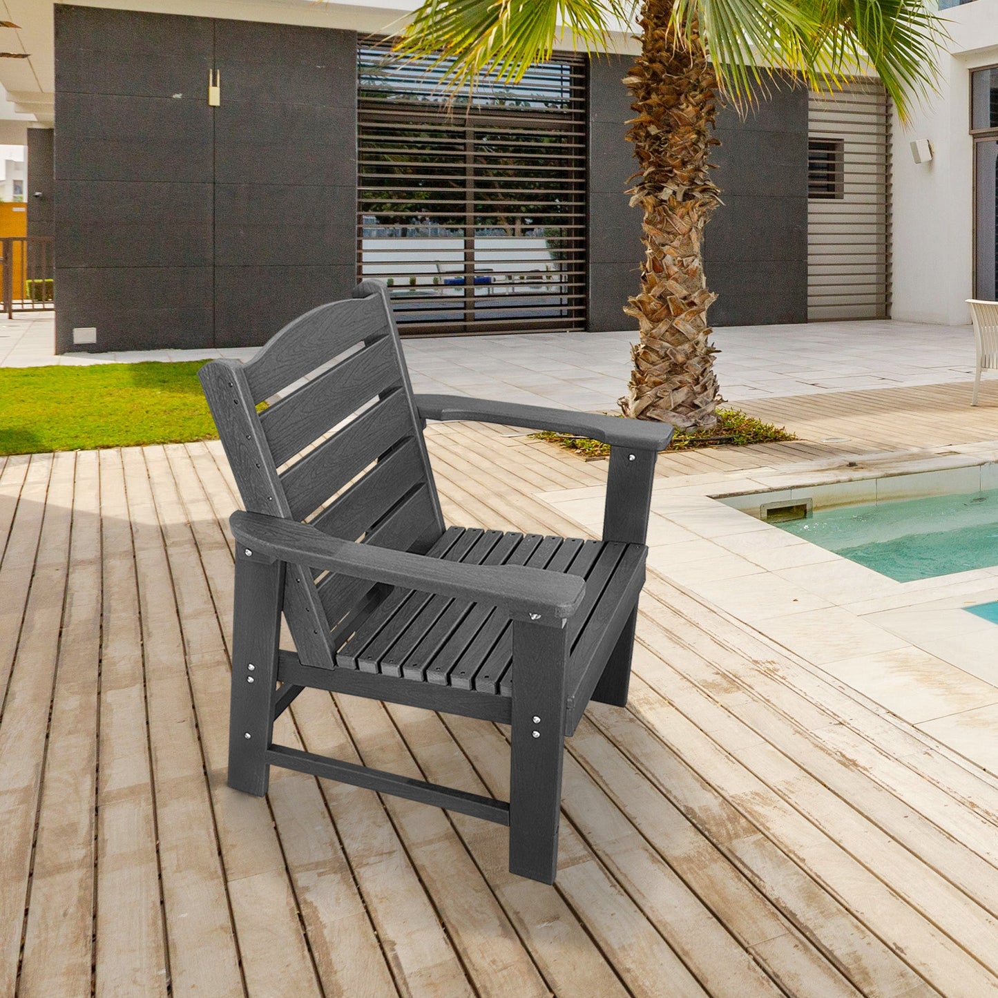 Modern HDPE Patio Dining Chair, Weather Resistant, for Outdoor, Garden, Yard, Lawn (Grey, 1 Piece - Chair)