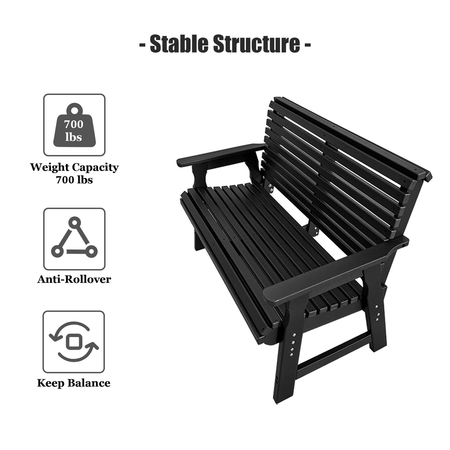 Poly Lumber Outdoor Bench, HDPE All-Weather Bench, Never Rots or Fades, for Patio, Porch, Garden and Park, 700 lbs Weight Capacity (2-Seater, Black)