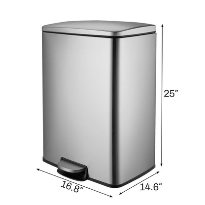 Innovaze 13 Gallon / 50 Liter Stainless Steel Step-On Trash Can, Rectangular Shape, Sliver Finish, Ideal for Home or Office