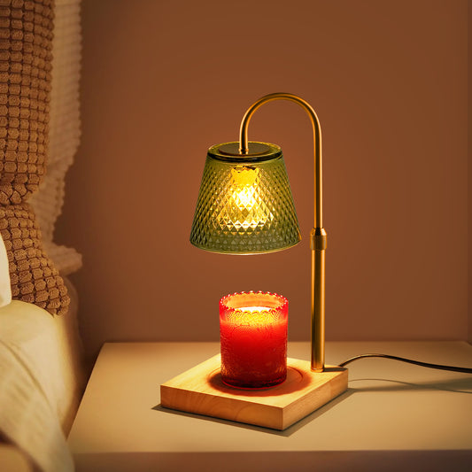 Fortune Candy Flameless Fragrant Candle Melter, Adjustment Knob, Dimmer & Timer, Wooden Base (Rustic Fluted Shade)