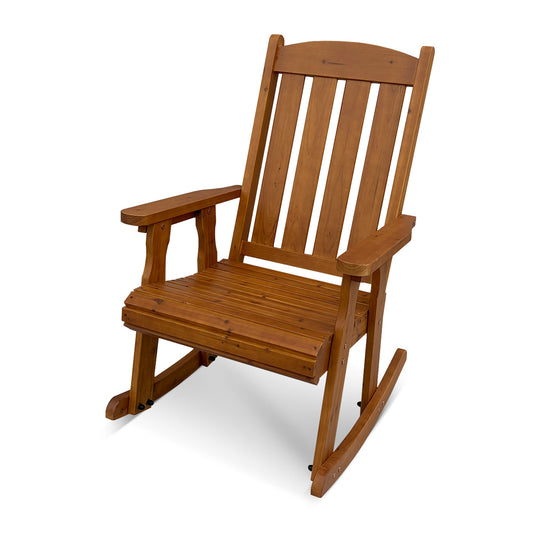 Wooden Patio Rocking Chair with Comfortable Backrest Inclination, High Backrest and Deep Contoured Seat, Solid Fir Wood, Heavy Duty 600 LBS, for Both Outdoor and Indoor (Natural)
