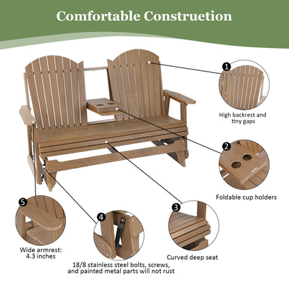 Fortune Candy 67.5 in Poly Lumber Plastic Patio Glider with Cup Holders, Brown, High Backrest and 900 lbs Weight Capacity, 3-Person