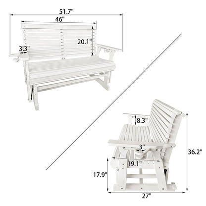 HDPE Patio Glider, Poly Lumber Weather-Resistant Outdoor Glider Bench, for Patio, Porch, Yard (Ivory White, 2-Seater)