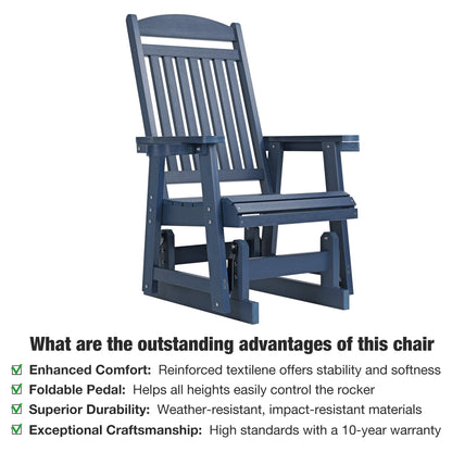 Fortune Candy 1 Person Poly Lumber Patio Glider, with Cup Holders, High Backrest and Deep Contoured Seat, HIPS Material (Navy Blue)