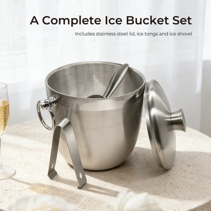 Fortune Candy 2.8 L Double Wall Stainless Steel Ice Bucket, with Tongs, Scoop and Holder, Navy Blue