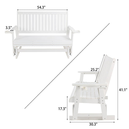 HIPS Patio Glider with Cup Holders, Durable Poly Lumber Material, All-Weather Resistant, High Backrest and Deep Contoured Seat, Heavy Duty 900 LB, for Outdoor, Porch, Patio (Ivory White, 3-Seat)