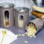 Fortune Candy 3 PCS Stainless Steel Canister Set with Anti-Fingerprint Lids & Visible Windows, Multipurpose Food Storage for Kitchen or Travel (Brown)