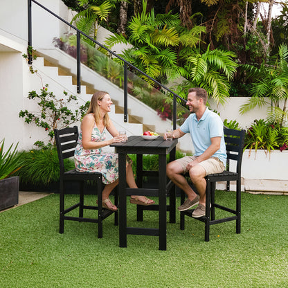 HDPE Patio Bar Set, Outdoor Bar Stools with Table, Weather Resistant, for Poolside, Garden, Yard, Balcony (Black, 3 Piece with Backrest)