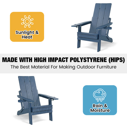 Fortune Candy 1-Person HIPS Foldable Adirondack Chair with Cushion, Navy Blue