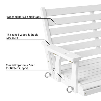 Wooden Porch Swing, Ergonomic Seat, Bench Swing with Hanging Chains and 7mm Springs, Heavy Duty 800 LBS, for Outdoor Patio Garden Yard (White, 3-Seater Extra Large)