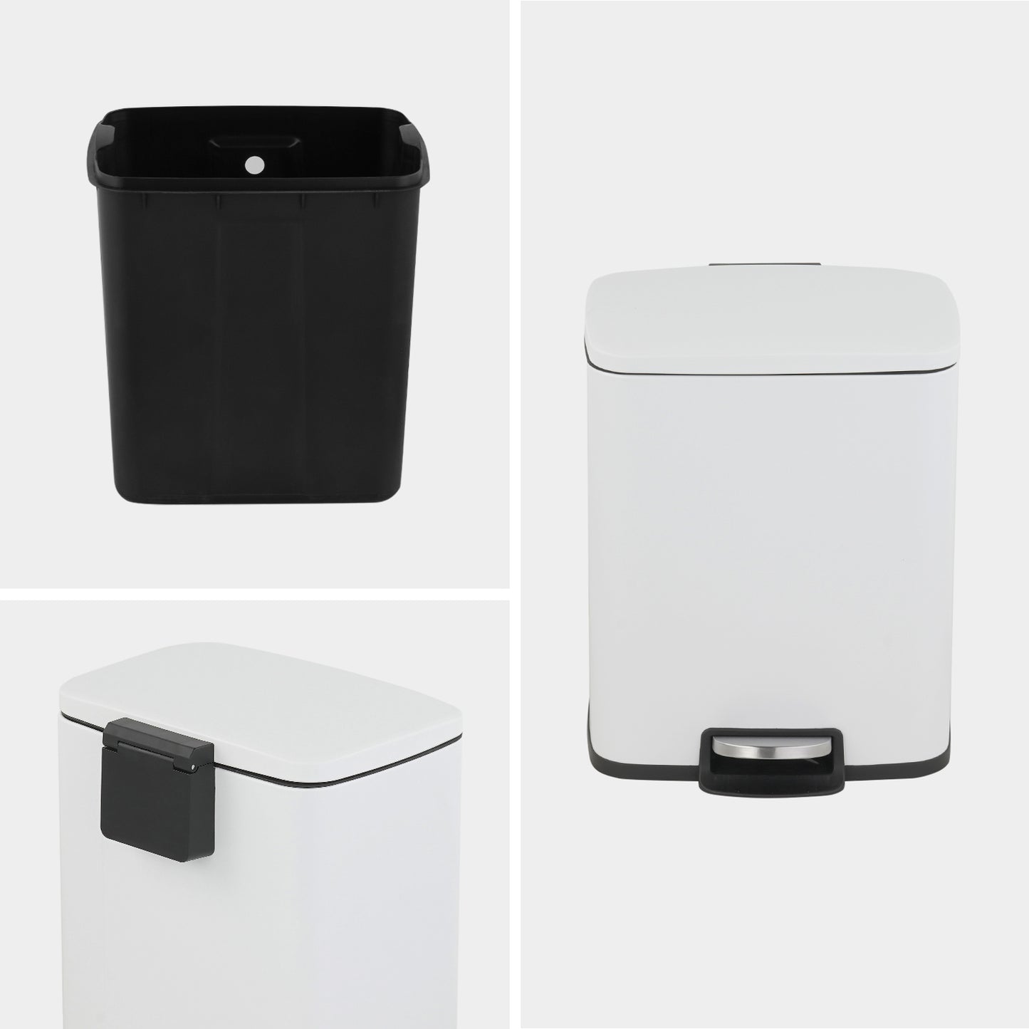 Innovaze 5.3 Gallon / 20 Liter Stainless Steel Step-On Trash Can, Rectangular Shape, Matte White Finish, Ideal for Home or Office