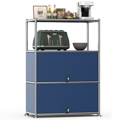 Fortune Candy 3 Tier Modular Metal Storage Cabinet, Modern Grid-Style Organizer for Dining Room, Living Room or Office, Blue