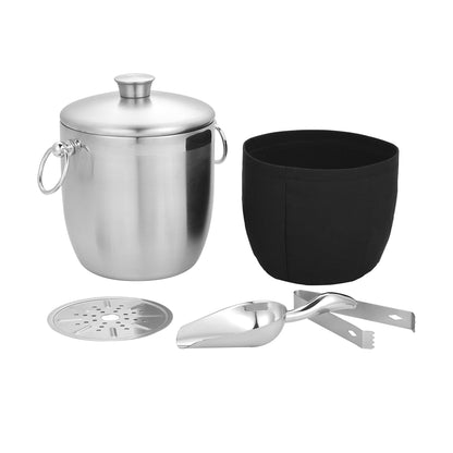 Fortune Candy 2.8 L Double Wall Stainless Steel Ice Bucket, with Tongs, Scoop and Holder, Black