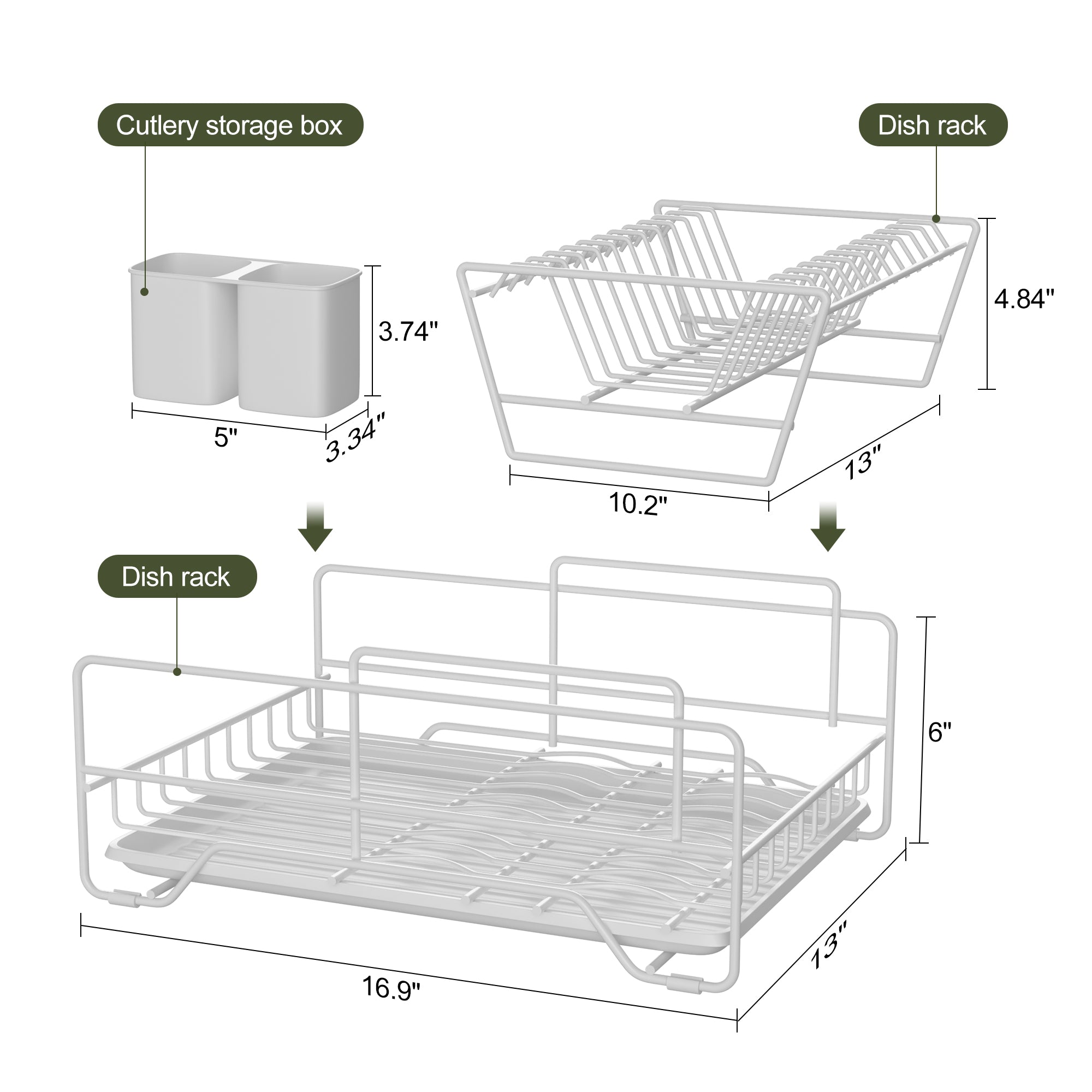 Fortune Candy 7'' Tall Multifunctional 2-Tier Dish Drying Rack For Kitchen(White)