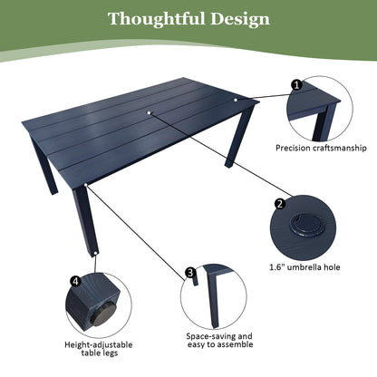 Fortune Candy 70.9 in. Poly Lumber Outdoor Plastic Dining Table, HIPS Patio Dining Table with Umbrella Hole, 1 Piece, Navy Blue