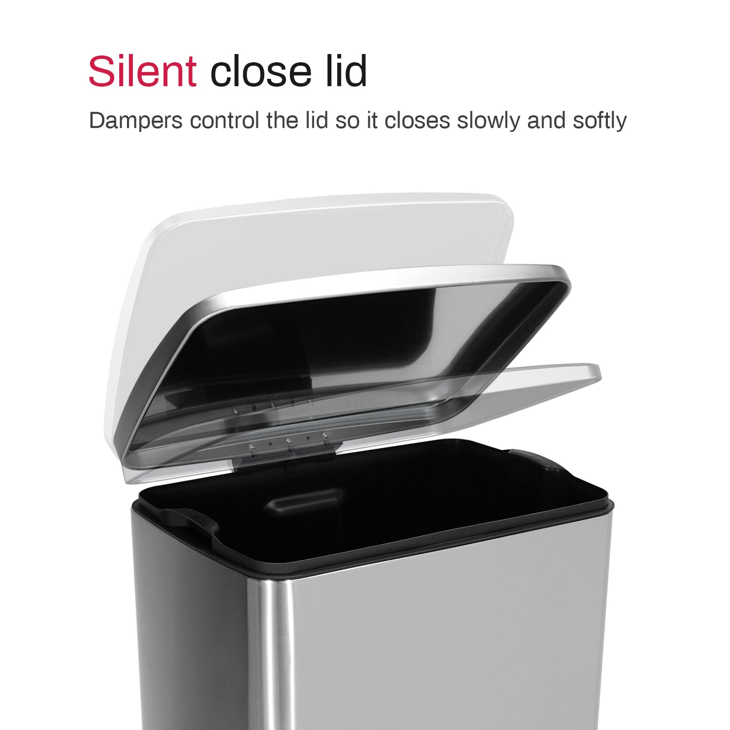 Innovaze 13 Gallon / 50 Liter Stainless Steel Step-On Trash Can, Rectangular Shape, Sliver Finish, Ideal for Home or Office