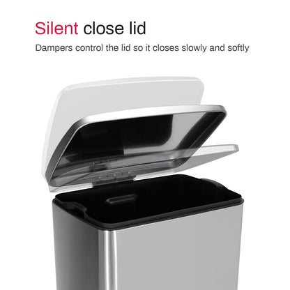 Innovaze 13 Gallon / 50 Liter Stainless Steel Step-On Trash Can, Rectangular Shape, Sliver Finish, Ideal for Home or Office