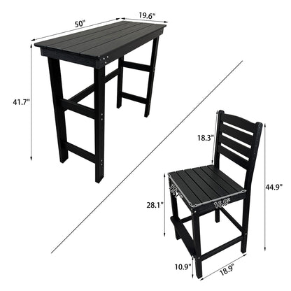 HDPE Patio Bar Set, Outdoor Bar Stools with Table, Weather Resistant, for Poolside, Garden, Yard, Balcony (Black, 2 Piece - with Backrest)