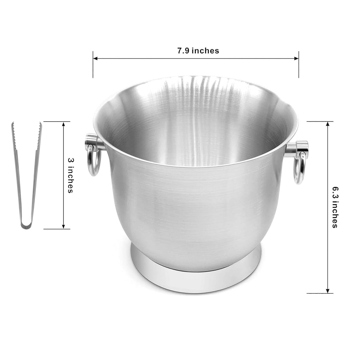 Fortune Candy 3.3 L Insulated Ice Bucket - Double Walled Stainless Steel Ice Bucket with Ice Tongs and Lid